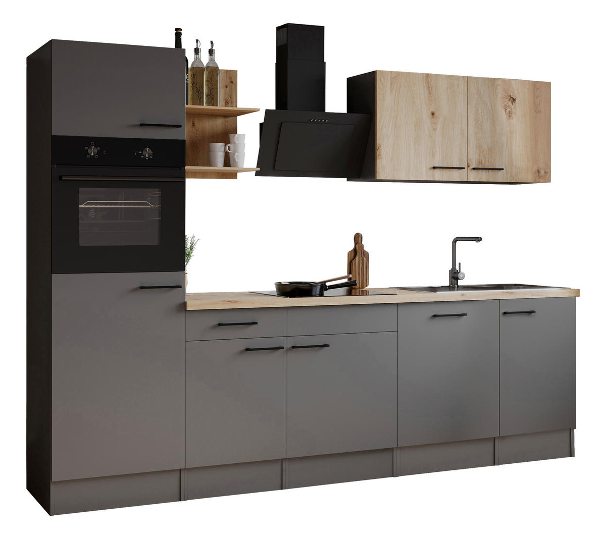 MODULKÖK 280 cm   i grå, ek Artisan  - grå/ek Artisan, Trend, metall/trämaterial (280cm) - Respekta