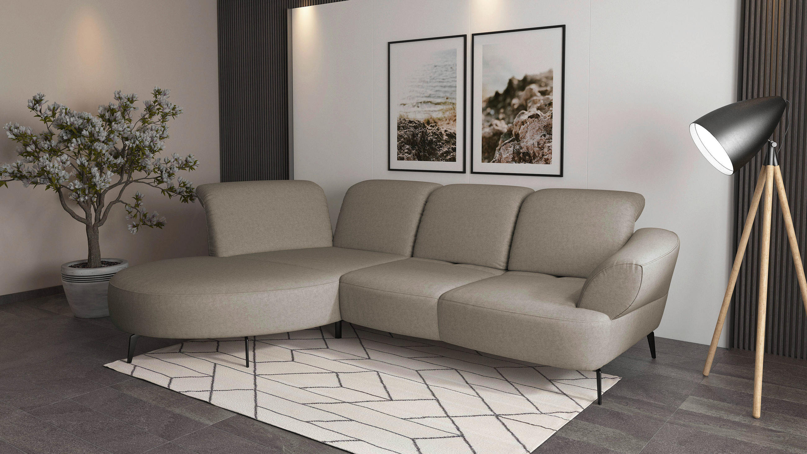 ECKSOFA in Flachgewebe Taupe  - Taupe/Schwarz, Modern, Textil/Metall (208/313cm) - Sit & More