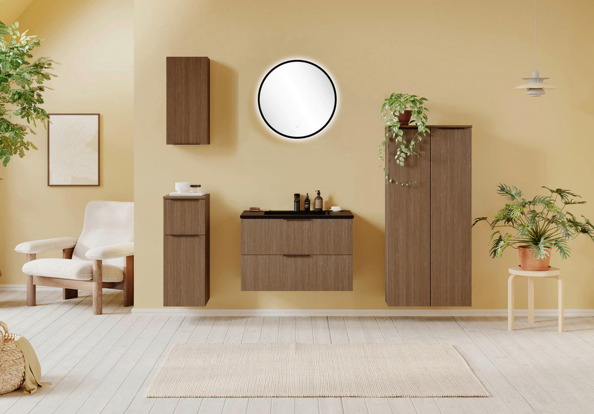 BADEZIMMER 3-teilig  in 80 cm  - Dunkelbraun/Schwarz, Natur, Holzwerkstoff/Stein (80cm) - Held