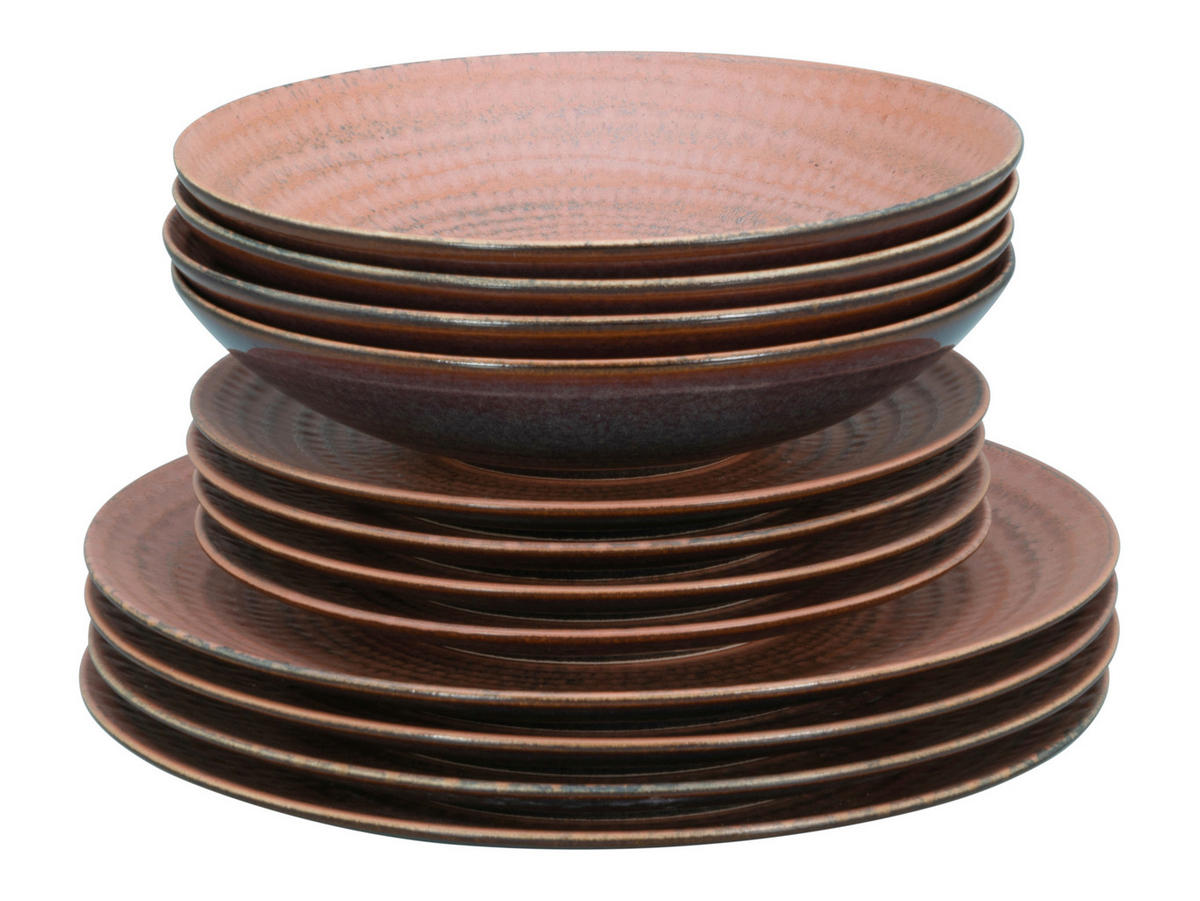 TAFELSERVICE Braun, Terracotta Neapel Terra 12-teilig  - Terracotta/Braun, Basics, Keramik - Creatable