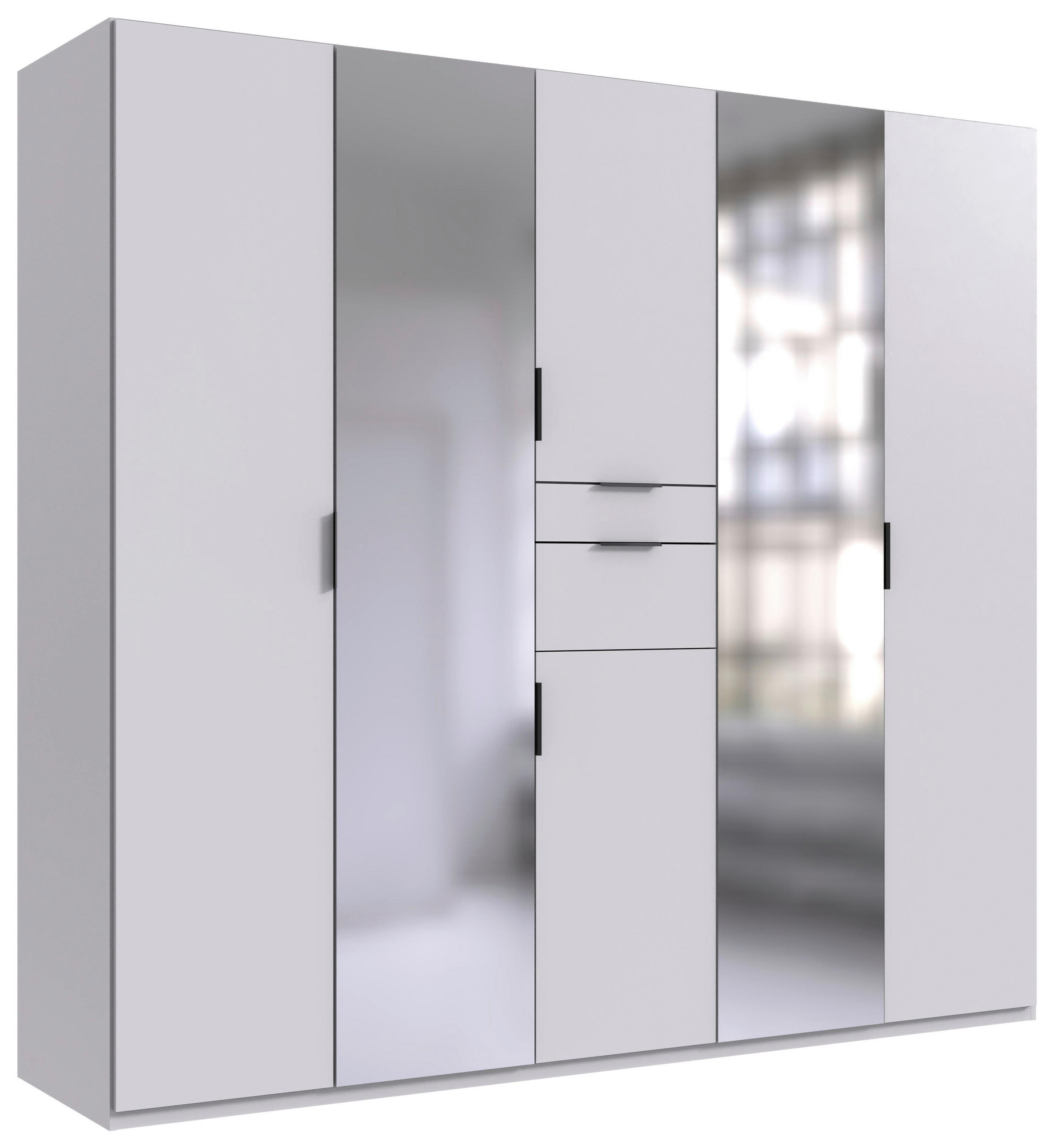 KLEIDERSCHRANK 225/210/58 cm 6-türig Weiß  - Schwarz/Weiß, MODERN, Glas/Holzwerkstoff (225/210/58cm) - Boxxx