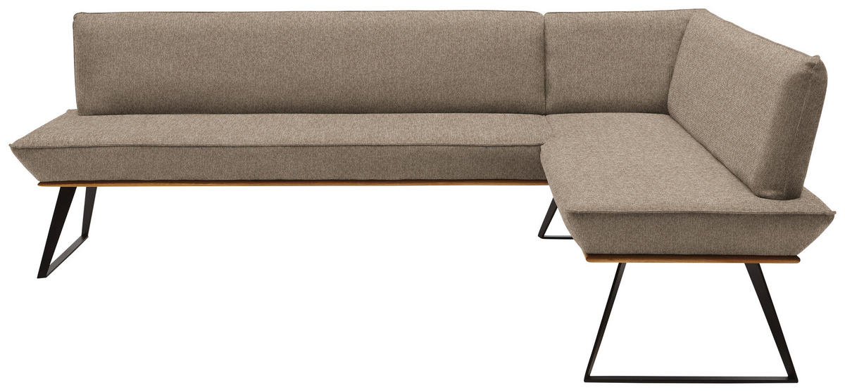 ECKBANK 223/163 cm Webstoff Schwarz, Eichefarben, Hellgrau Eiche massiv Metall   - Eichefarben/Hellgrau, Design, Holz/Textil (223/163cm) - Voleo
