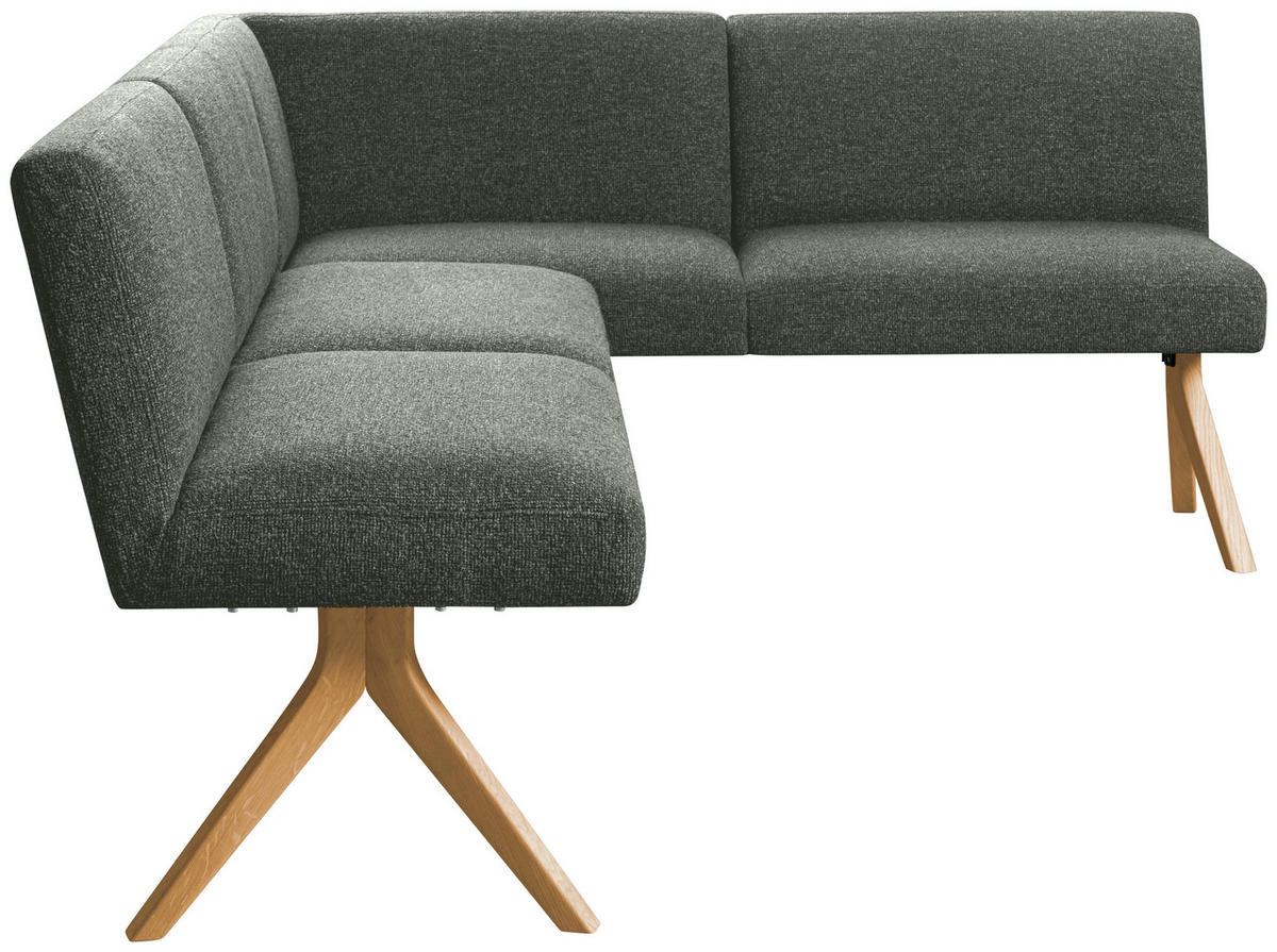 ECKBANK Holz, Textil Graugrün  - Eichefarben/Graugrün, Konventionell, Holz/Textil (218/172cm) - Linea Natura
