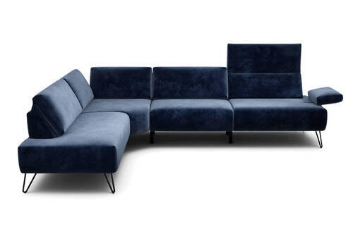 ECKSOFA in Samt Dunkelblau  213/288-303 cm  - Schwarz/Dunkelblau, Design, Textil/Metall (213/288-303cm) - SENSOO