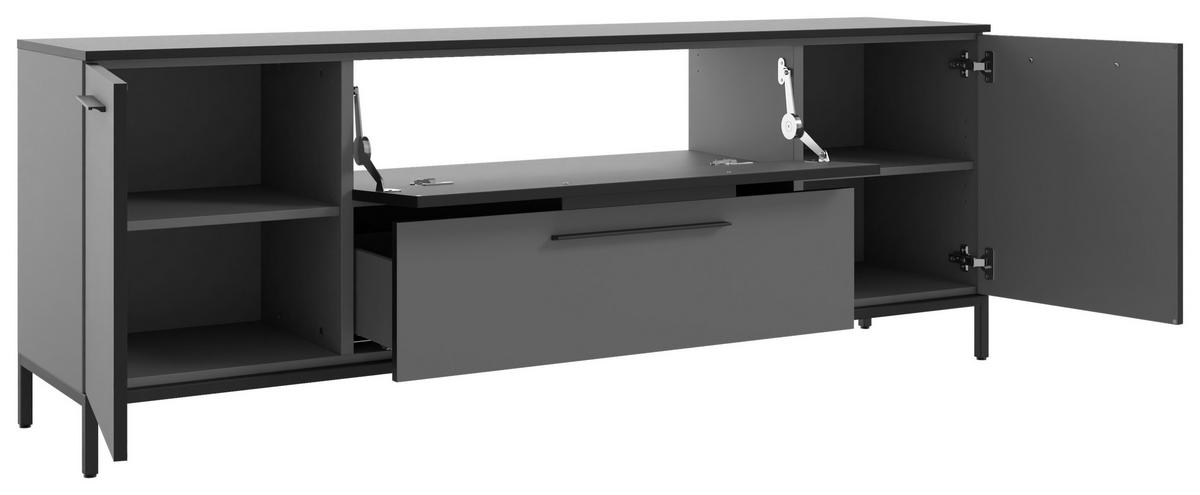 LOWBOARD Soul  in 180/66/40 cm  - Dunkelgrau/Schwarz, MODERN, Holzwerkstoff/Metall (180/66/40cm)