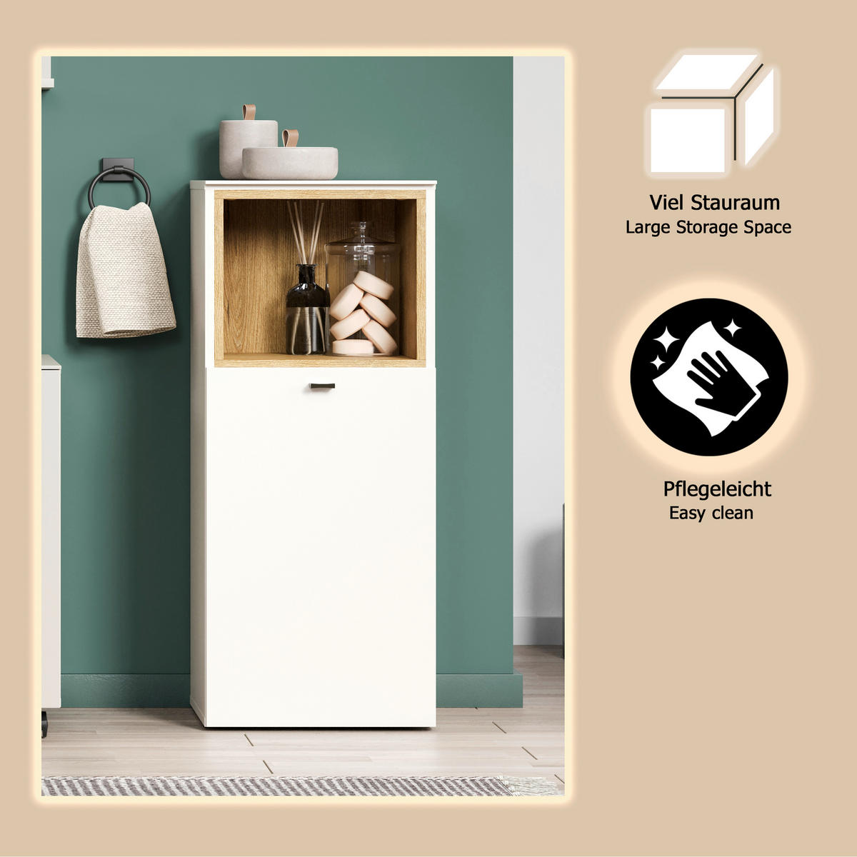 MIDISCHRANK 40/95/31 cm  - Kaschmir/Schwarz, Trend, Holzwerkstoff/Kunststoff (40/95/31cm) - MID.YOU