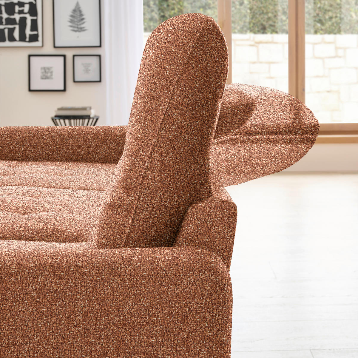 ECKSOFA Cognac Plüsch  - Cognac/Schwarz, KONVENTIONELL, Textil/Metall (190/254cm) - Livetastic