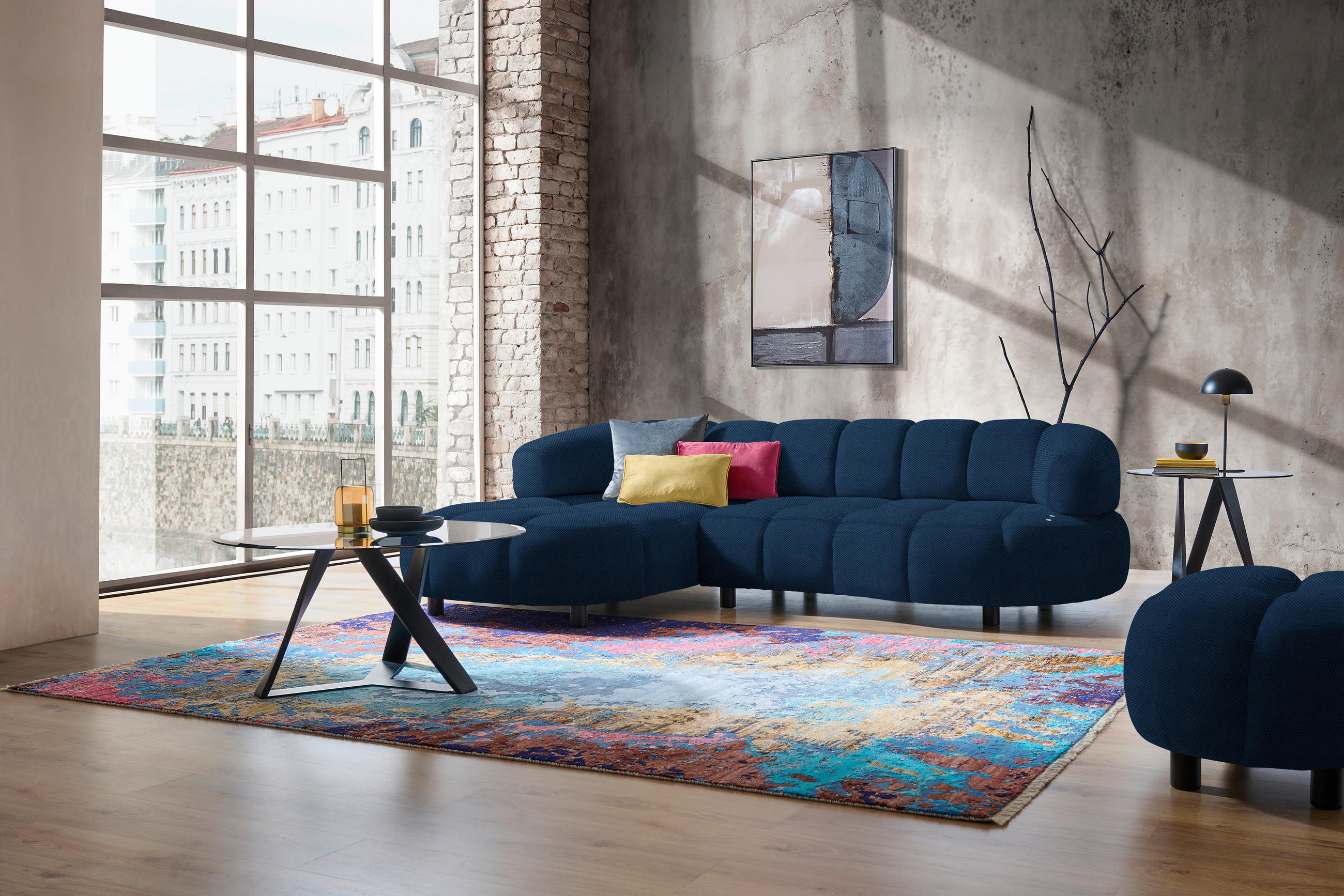 ECKSOFA in Webstoff Royalblau  - Royalblau/Schwarz, Design, Holz/Textil (183/284cm) - Welnova
