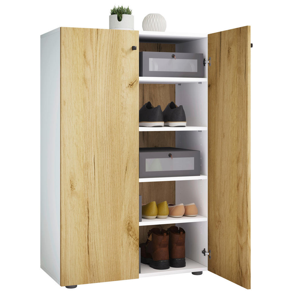 Schuhschrank Lona Weiß Honigeiche Dekor