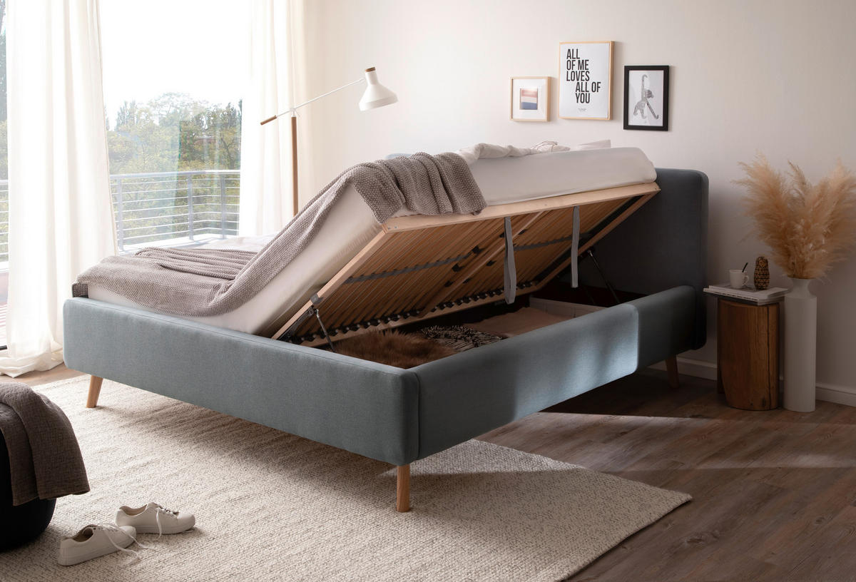 POLSTERBETT 180/200 cm  in Hellblau  - Eichefarben/Hellblau, Design, Holz/Textil (180/200cm) - Livetastic