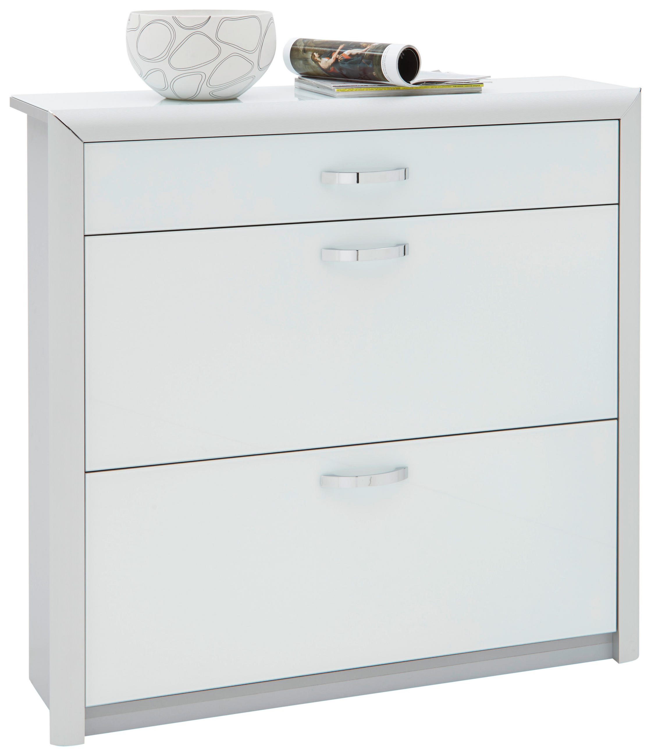 SCHUHKIPPER Weiß, Alufarben  - Chromfarben/Alufarben, Design, Glas/Holzwerkstoff (109/103/32cm) - Dieter Knoll