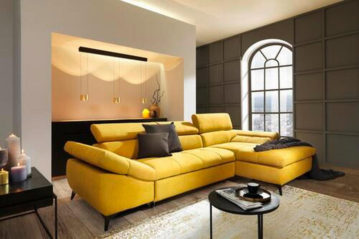 SEDEŽNA GARNITURA, mikrovlakna rumena  - rumena/črna, Design, umetna masa/tekstil (297/171cm) - Stylife