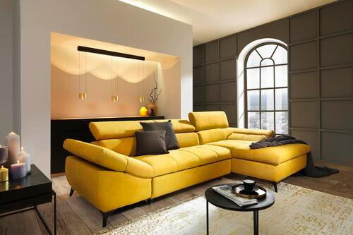 Thumbnail - Stylife Ecksofa, Gelb, Textil, Uni, 4-Sitzer, Ottomane rechts, L-Form, 297x171 cm, Bettkasten erhältlich, Stoffauswahl, ...