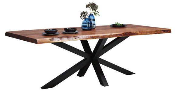 ESSTISCH in Holz, Metall 220/100/76 cm - Schwarz/Akaziefarben, Natur, Holz/Metall (220/100/76cm) - Landscape