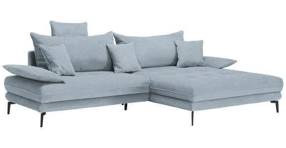 ECKSOFA in Flachgewebe Hellblau 292/176 cm - Schwarz/Hellblau, MODERN, Textil/Metall (292/176cm) - Carryhome