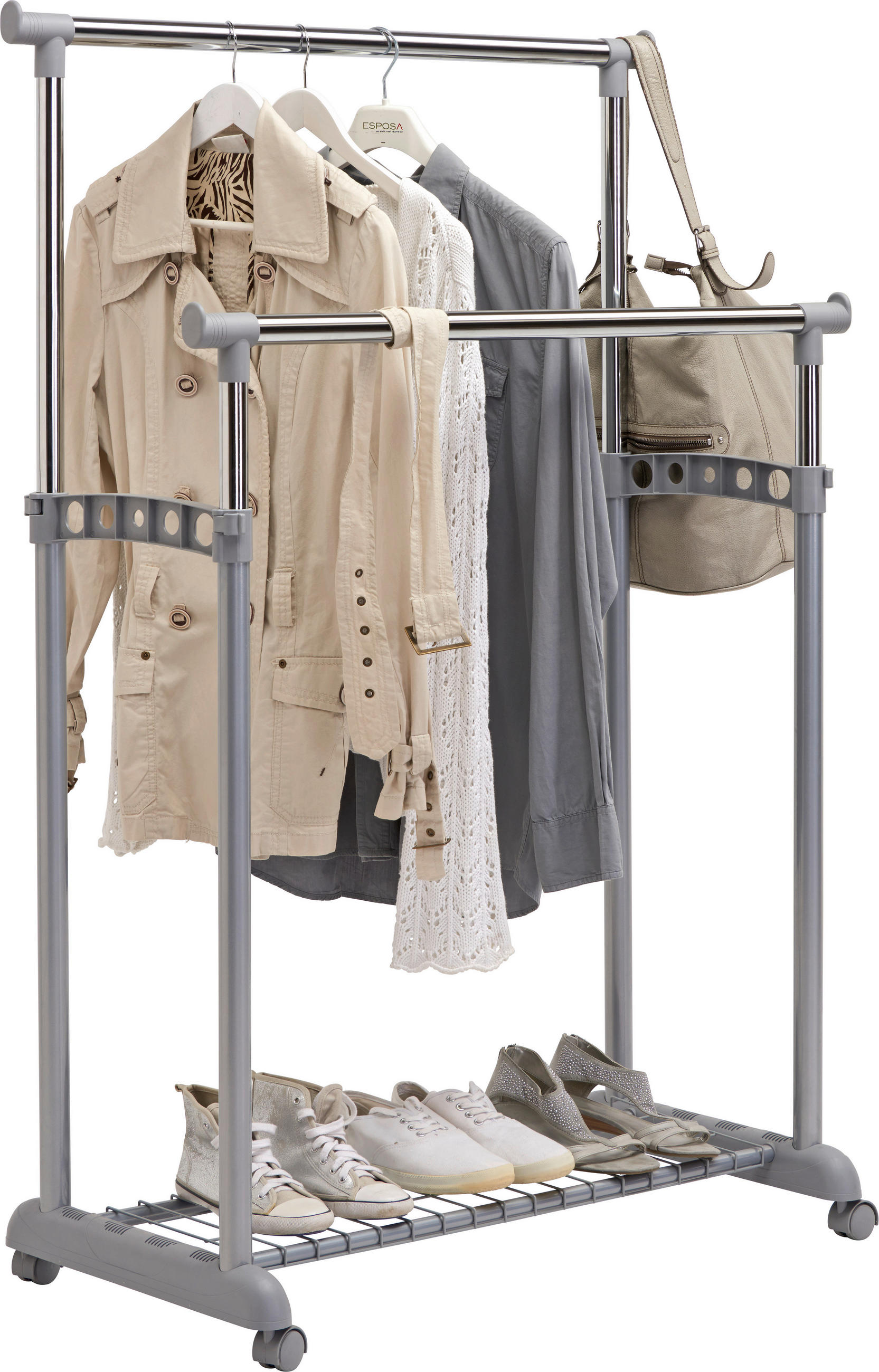 KLEIDERWAGEN in Alufarben, Chromfarben 85/100-178/43 cm   - Chromfarben/Alufarben, Basics, Kunststoff/Metall (85/100-178/43cm) - Boxxx