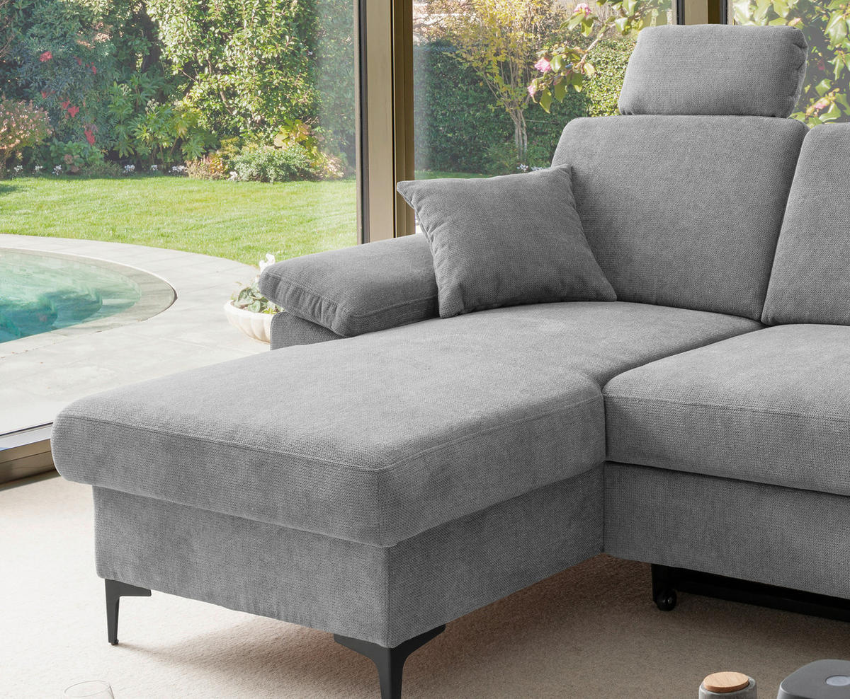 ECKSOFA Chenille Grau  - Schwarz/Grau, Konventionell, Textil/Metall (151/245cm) - Livetastic