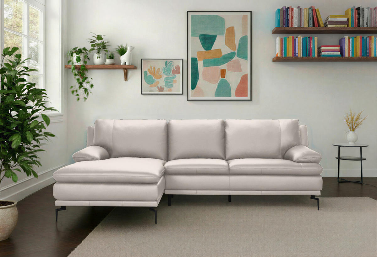 ECKSOFA Weiß Echtleder  - Schwarz/Weiß, Design, Leder (158/248cm) - MID.YOU