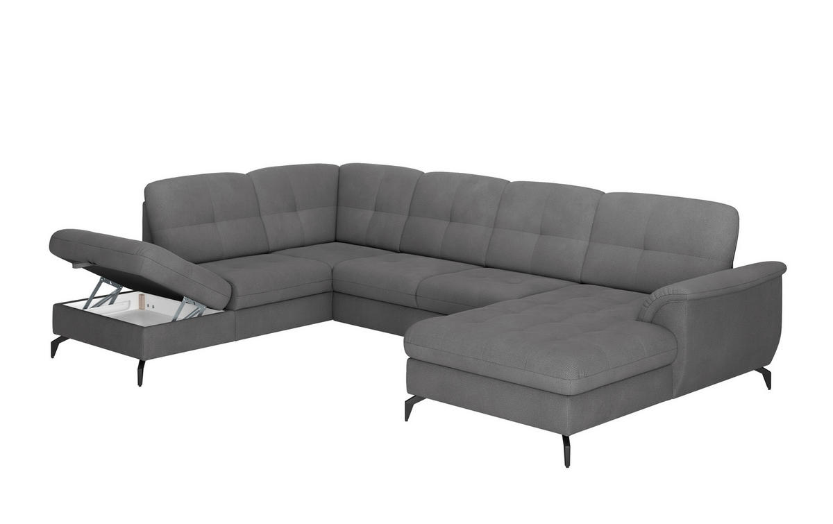 WOHNLANDSCHAFT Grau Flachgewebe  - Schwarz/Grau, MODERN, Textil/Metall (212/319/164cm) - Sit & More