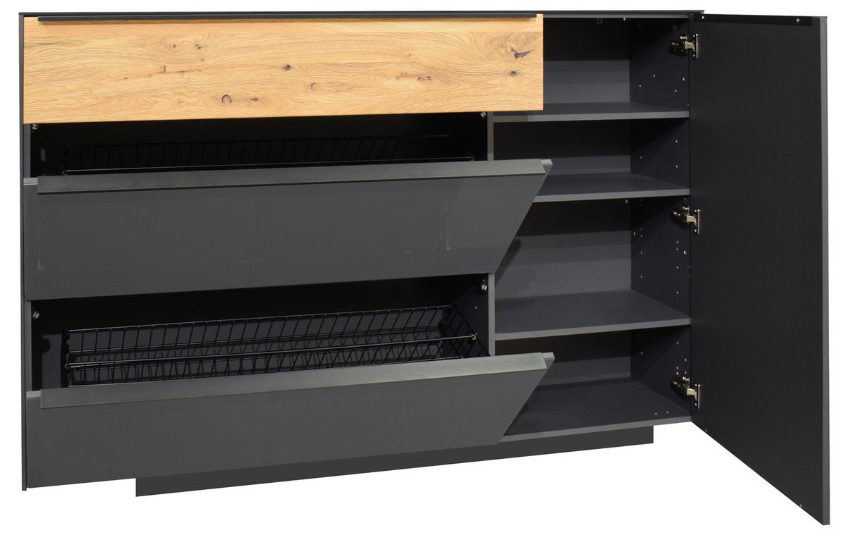 SCHUHSCHRANK Eiche massiv Anthrazit, Eichefarben  - Eichefarben/Anthrazit, Design, Glas/Holz (160/110/32cm) - Novel