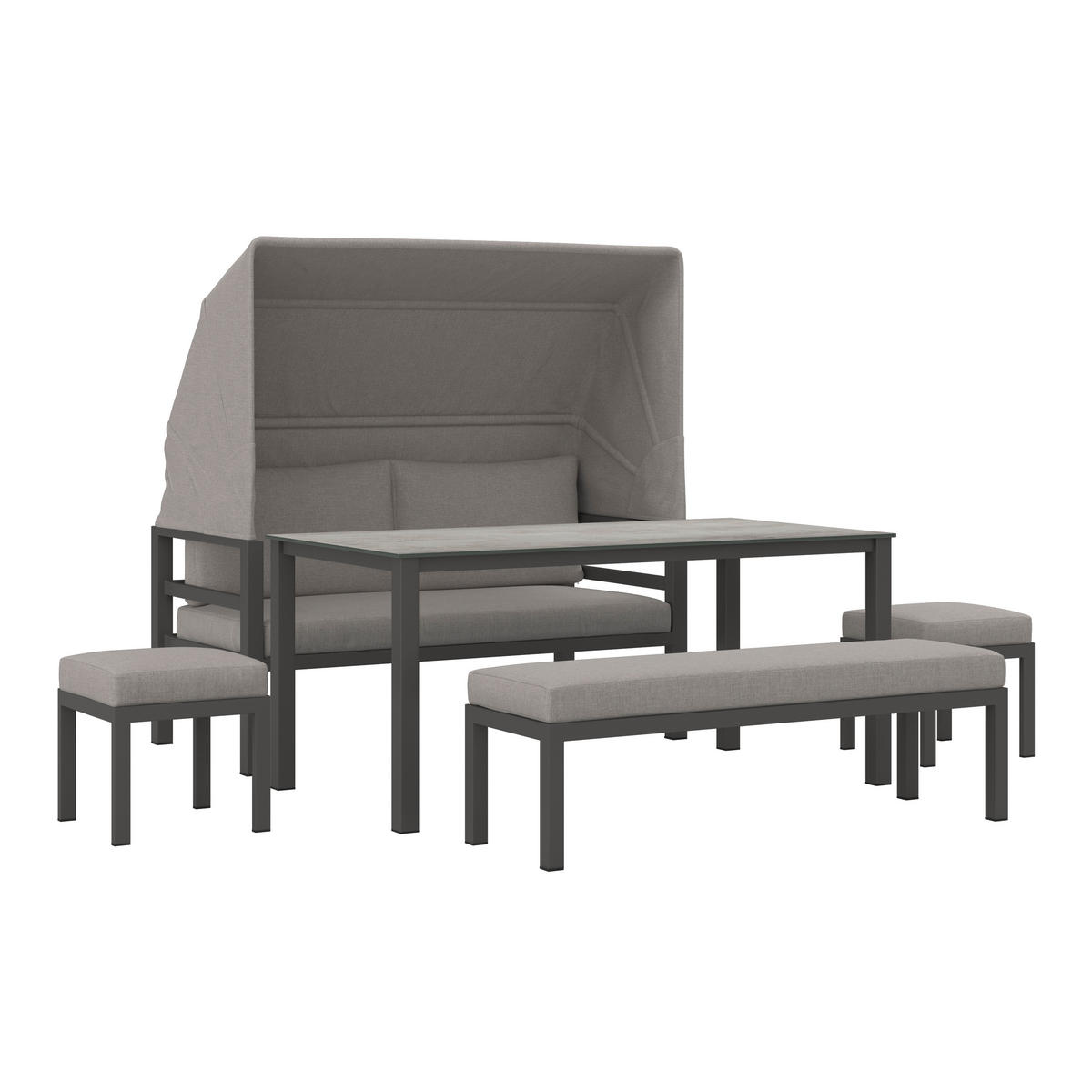 DINING-LOUNGESET  5-teilig  - Anthrazit/Grau, Modern, Glas/Textil - Ambia Garden