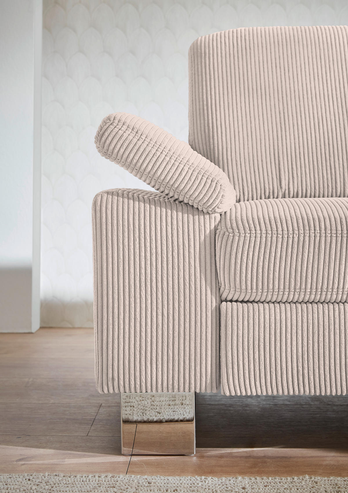 ECKSOFA in Cord Hellbraun  - Hellbraun/Edelstahlfarben, Konventionell, Textil/Metall (248/200cm) - Beldomo System