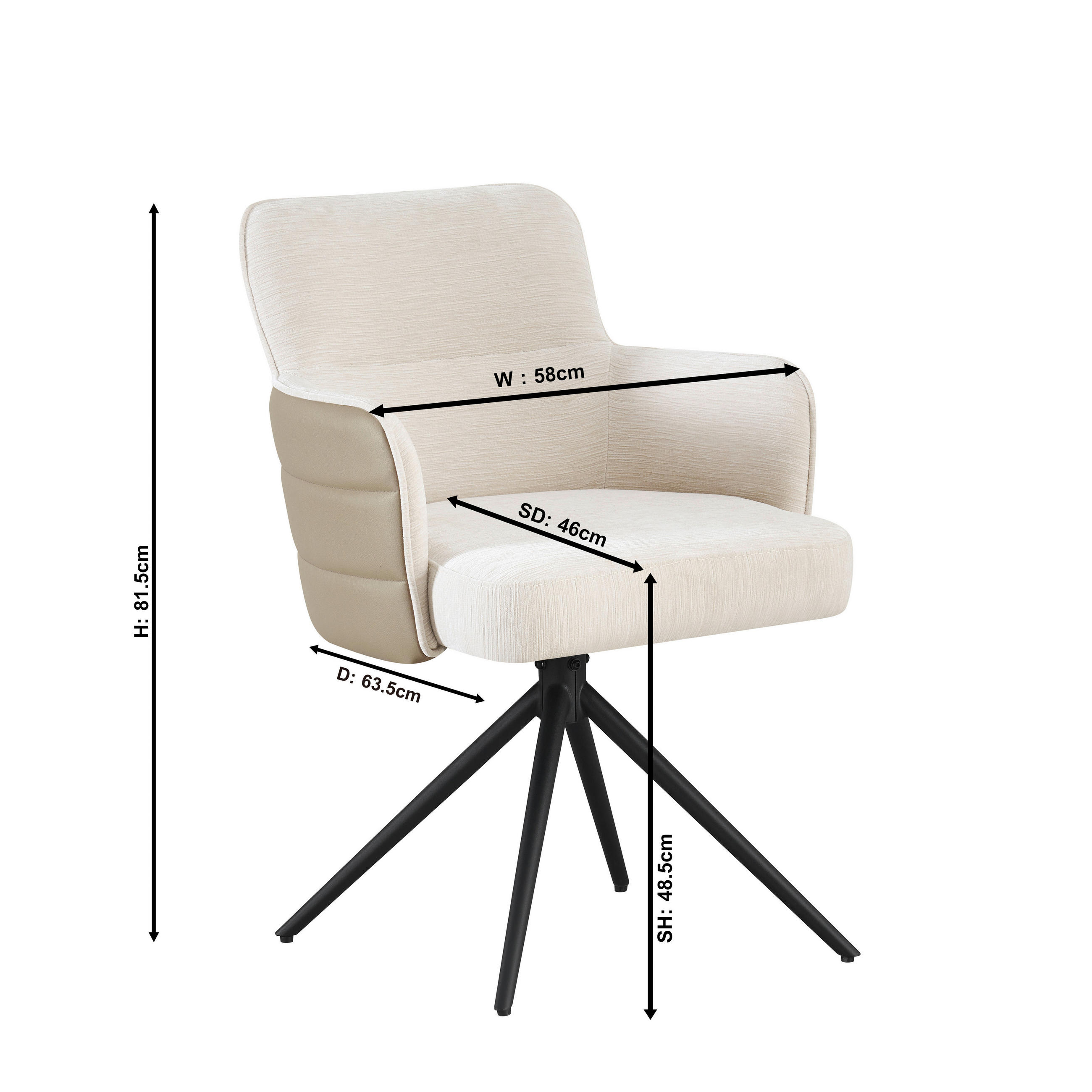 ARMLEHNSTUHL  in Eisen Lederlook, Webstoff  - Beige/Schwarz, KONVENTIONELL, Textil/Metall (58/82/64cm) - MID.YOU