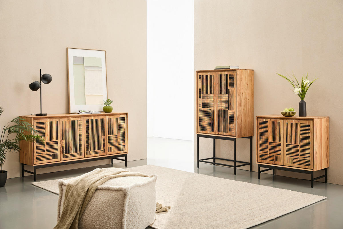 KOMMODE , 85/85/40 cm,  - Schwarz/Akaziefarben, KONVENTIONELL, Holz/Metall (85/85/40cm) - Livetastic