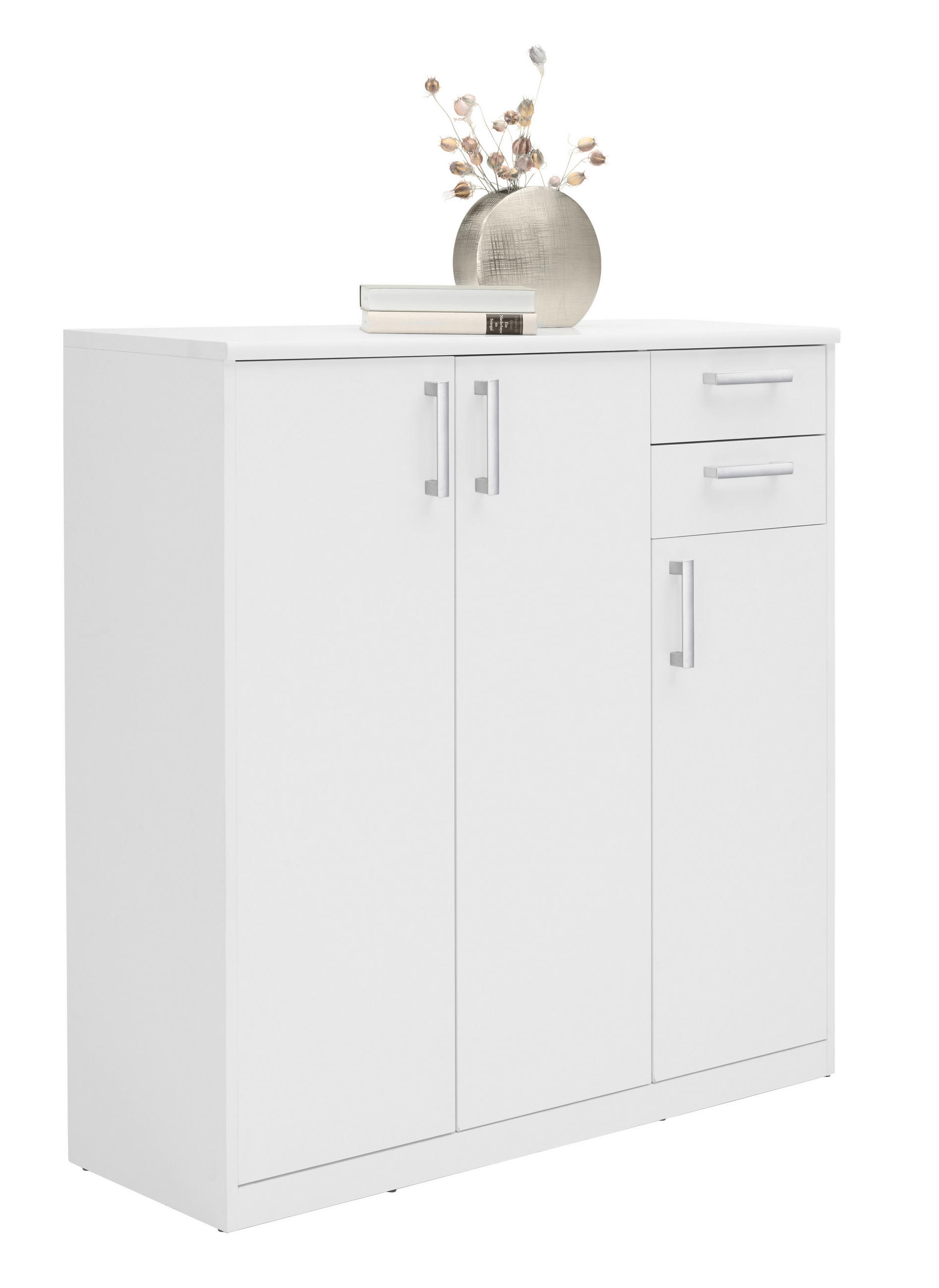 KOMMODE Weiß - Silberfarben/Schwarz, Basics, Holzwerkstoff/Kunststoff (106/110/36cm) - Xora