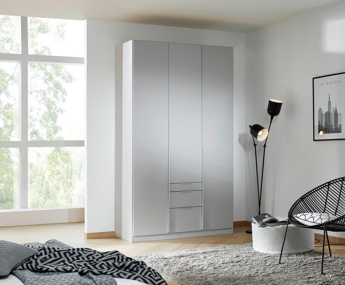 DREHTÜRENSCHRANK 136/229/54 cm 3-türig Hellgrau  - Hellgrau/Alufarben, MODERN, Holzwerkstoff (136/229/54cm) - Rauch Möbel