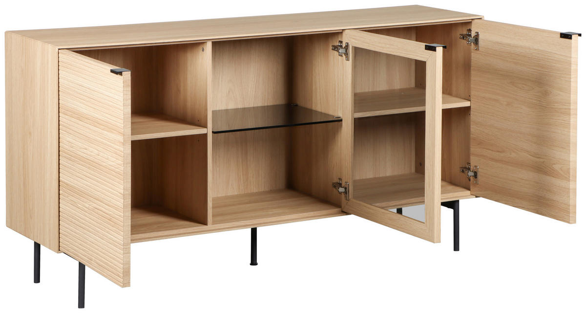 SIDEBOARD  150/80/40 cm  - Eichefarben/Schwarz, KONVENTIONELL, Glas/Holzwerkstoff (150/80/40cm) - Xora