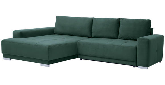 ECKSOFA inkl. Funktionen Dunkelgrün Flachgewebe  - Dunkelgrün/Silberfarben, Design, Holz/Textil (195/293cm) - Cantus