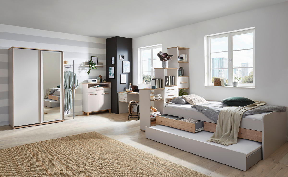 AUSZIEHBETT 120-210/200 cm Hellgrau, Eiche Artisan  - Hellgrau/Eiche Artisan, Konventionell, Holzwerkstoff/Kunststoff (120-210/200cm) - Venda