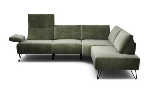 ECKSOFA in Samt Waldgrün  248-263/193 cm  - Waldgrün/Schwarz, Design, Textil/Metall (248-263/193cm) - SENSOO