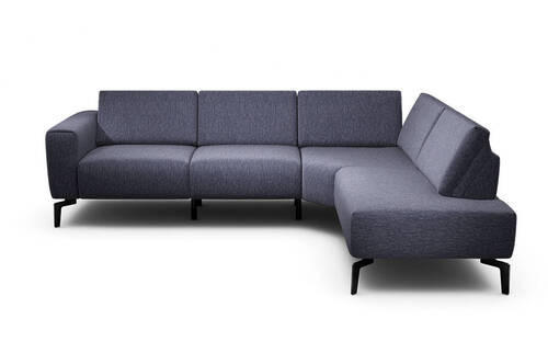 ECKSOFA in Samt Blau  256/193 cm  - Blau/Schwarz, Design, Textil/Metall (256/193cm) - SENSOO