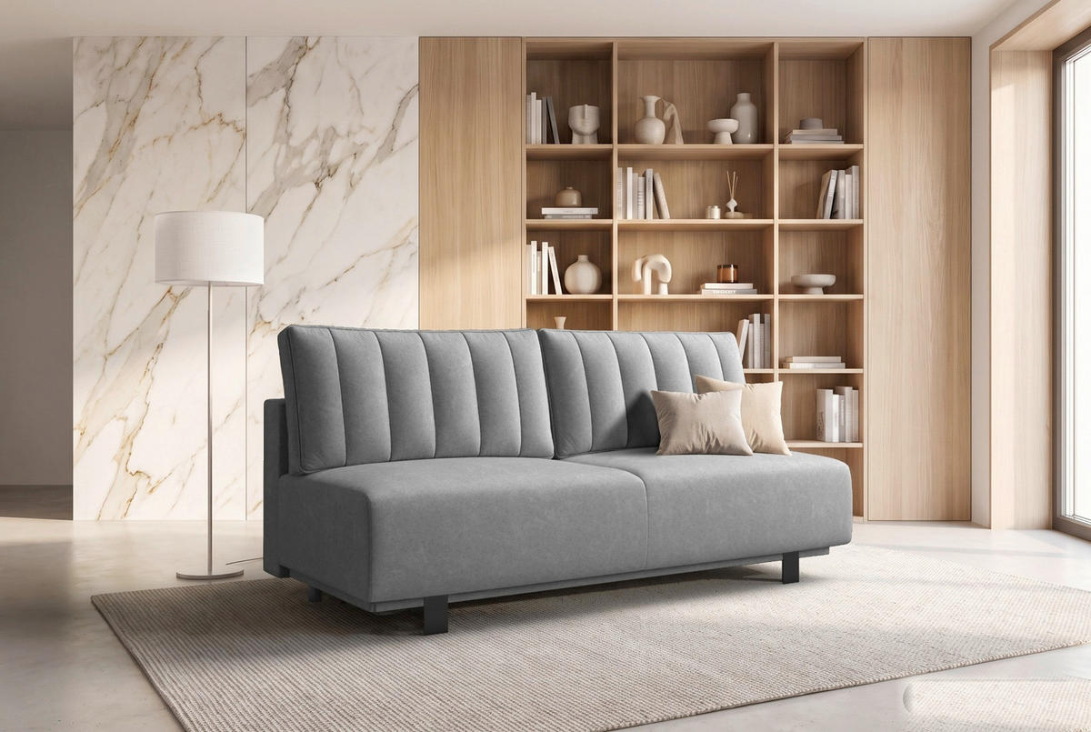 SCHLAFSOFA OLIVIO Velours Grau  inkl. Bettkasten, Schlaffunktion  - Schwarz/Grau, Basics, Holz/Textil (200/90/95cm) - Livetastic