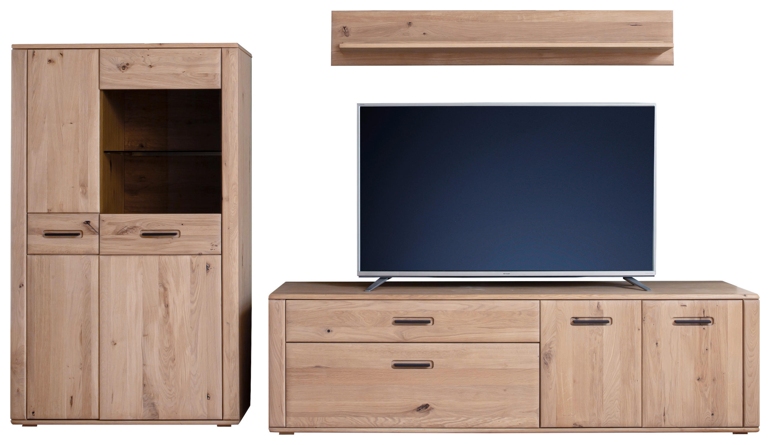 WOHNWAND 3-teilig in Eichefarben 302/179/50 cm - Eichefarben/Anthrazit, Konventionell, Glas/Holz (302/179/50cm) - Cantus