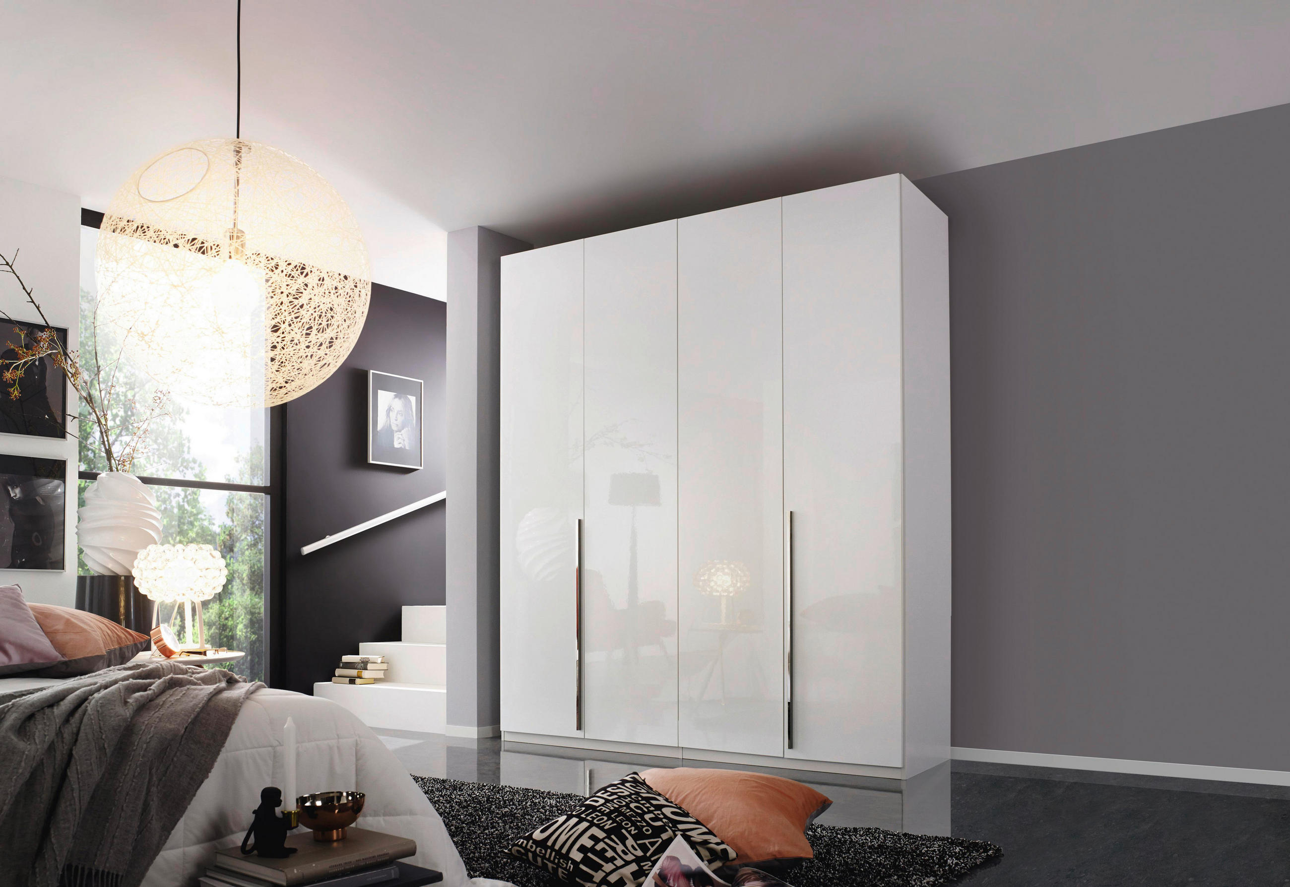 OMARA S KLASIČNIMI VRATI, bela, bela, visoki sijaj  - barve kroma/bela, Design, kovina/leseni material (201/223/60cm) - Hom`in
