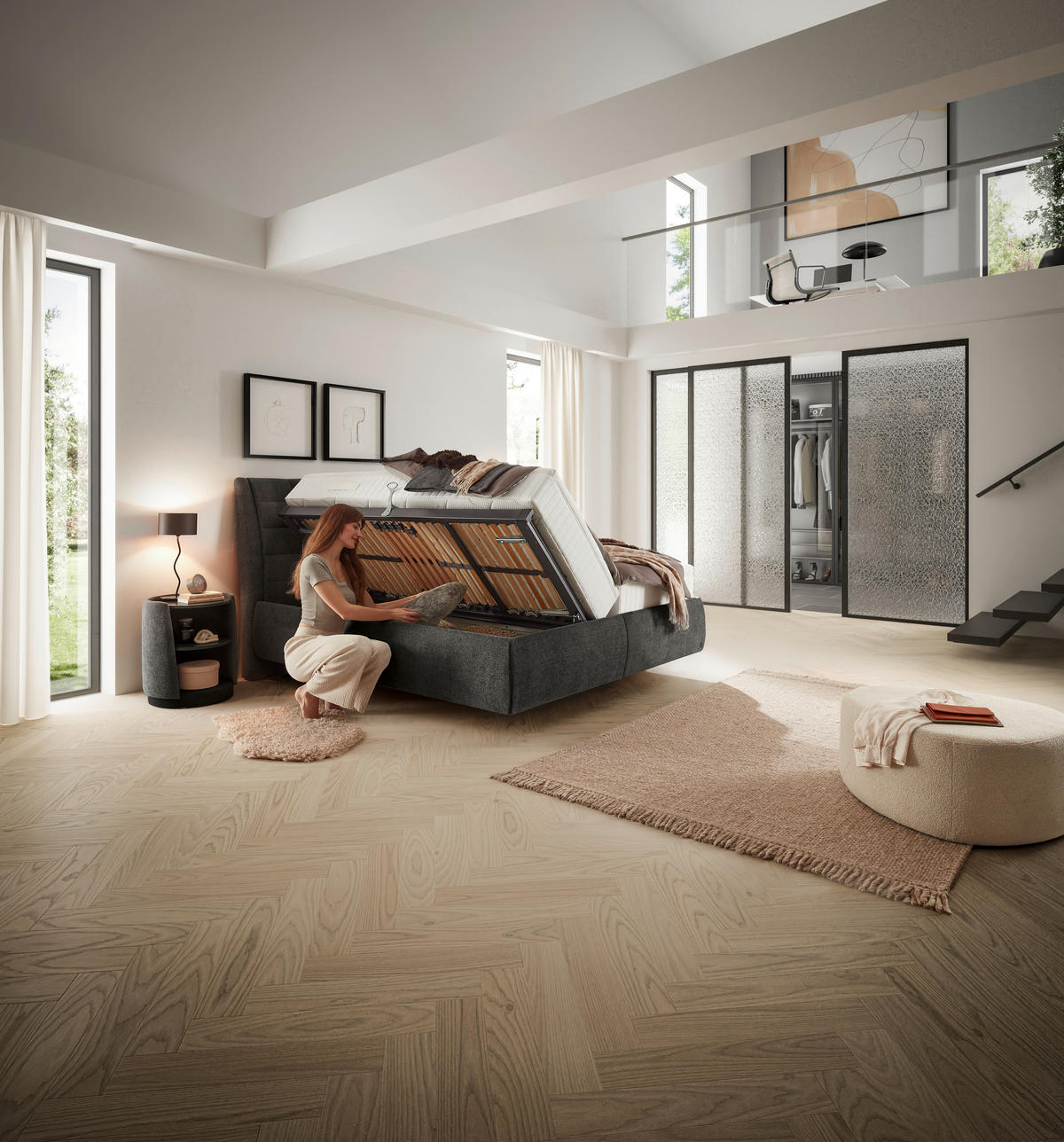 POLSTERBETT 180/200 cm,  in Anthrazit, Lattenrost, Bettkasten,  - Anthrazit/Schwarz, Design, Holz/Holzwerkstoff (180/200cm) - Dieter Knoll