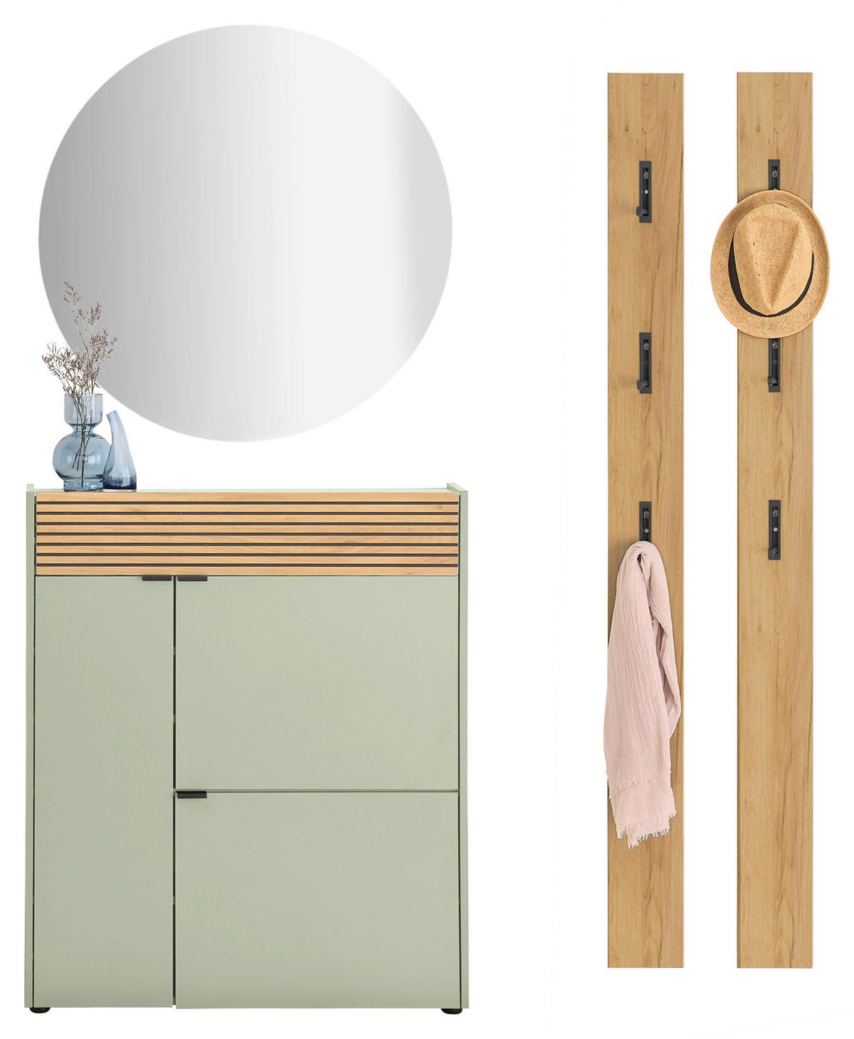 GARDEROBE 4-teilig  in 143/200/22 cm  - Eichefarben/Grün, Design, Glas/Holzwerkstoff (143/200/22cm) - Voleo