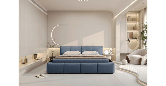 POLSTERBETT 180/200 cm,  in Blau, Lattenrost, Bettkasten,  - Blau/Schwarz, Design, Holz/Textil (180/200cm) - Xora