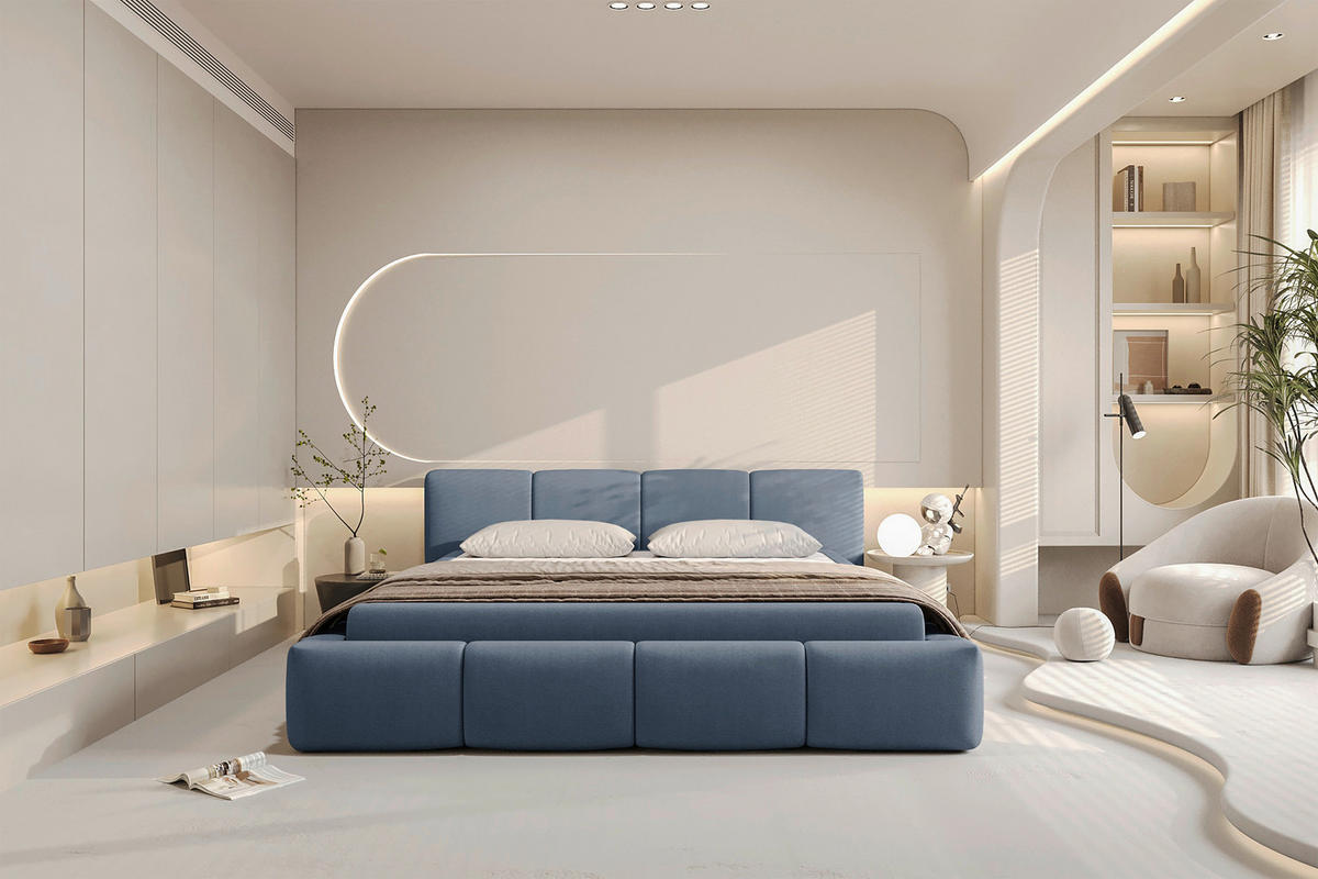 POLSTERBETT 180/200 cm,  in Blau, Lattenrost, Bettkasten,  - Blau/Schwarz, Design, Holz/Textil (180/200cm) - Xora