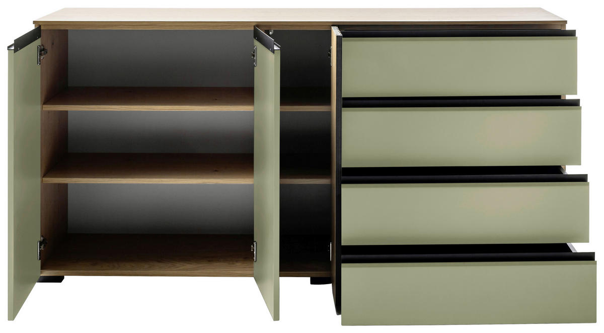 SIDEBOARD Wildeiche, Schilfgrün  187/92/45 cm  - Schilfgrün/Wildeiche, Design, Holz/Holzwerkstoff (187/92/45cm) - Moderano
