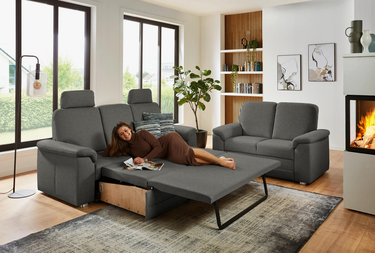 SITZGARNITUR Chenille Grau  - Alufarben/Grau, Konventionell, Textil/Metall (208/156/96/89cm) - Beldomo Comfort