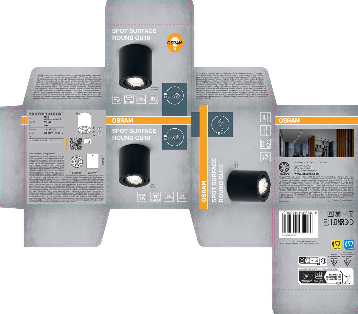 LED-DECKENLEUCHTE 8/9,5 cm   - Schwarz, Basics, Metall (8/9,5cm) - Osram