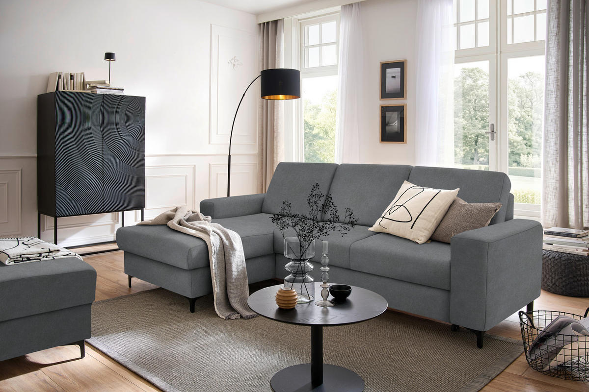 ECKSOFA in Velours Grau  - Schwarz/Grau, Konventionell, Textil/Metall (167/247cm) - Stylife