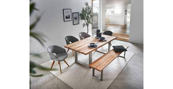 ESSTISCH Wildeiche massiv rechteckig Eichefarben, Edelstahlfarben - Edelstahlfarben/Eichefarben, Design, Holz/Metall (220/100/77cm) - Novel