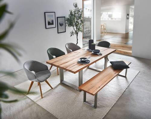 ESSTISCH Wildeiche massiv rechteckig Eichefarben, Edelstahlfarben - Edelstahlfarben/Eichefarben, Design, Holz/Metall (220/100/77cm) - Novel