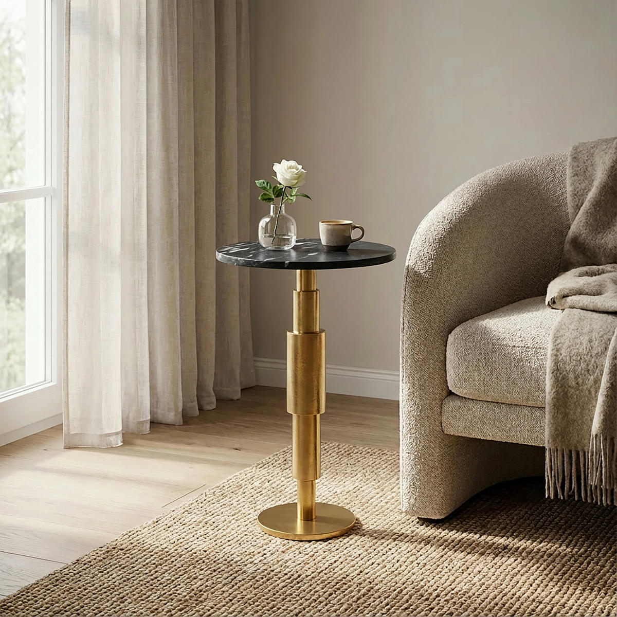 KISASZTAL kő 37/37/59 cm   - fekete/aranyszínű, Design, kő/fém (37/37/59cm) - Livetastic