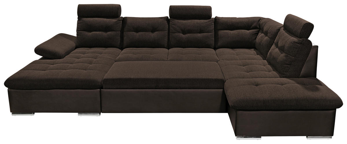 WOHNLANDSCHAFT Dunkelbraun Webstoff  - Dunkelbraun/Silberfarben, MODERN, Textil (170/324/218cm) - MID.YOU